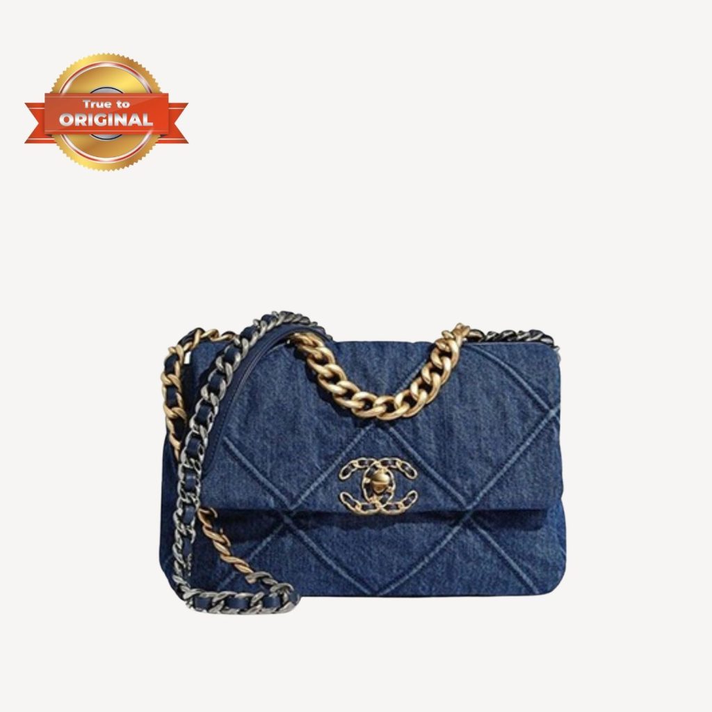 [True-to-ORIGINAL] Chanel 19 Handbag Denim Blue For Women 10.1in/26cm