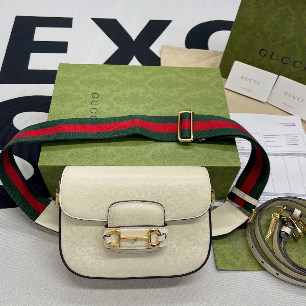 Gucci Horsebit 1955 Mini Bag White For Women, Women’s Bags 8in/21cm GG 658574 18YSG 9068