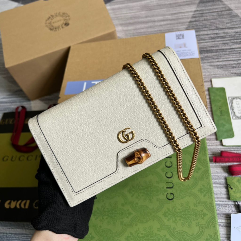 Gucci Diana Mini Bag With Bamboo White For Women, Women’s Bags 7.5in/19cm GG