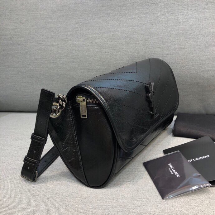 Saint Laurent Niki Medium Crinkled Shoulder Bag Black For Women 11in/28cm YSL