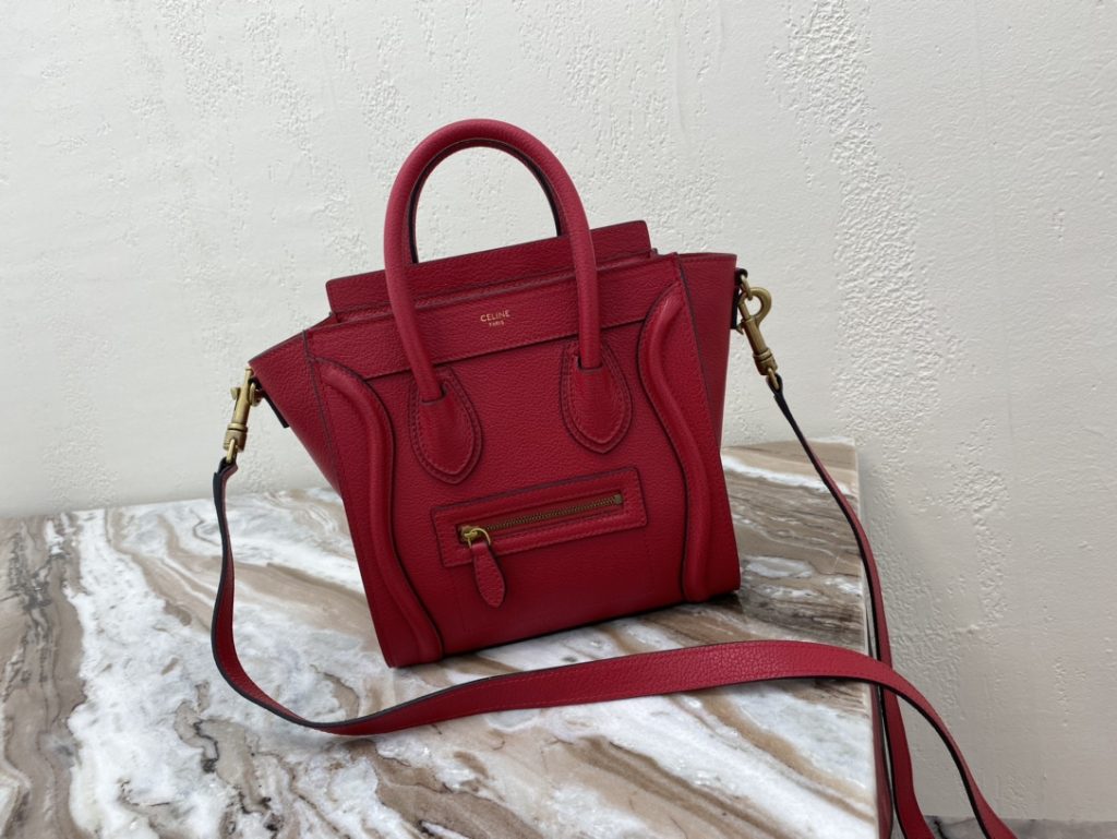 Celine Nano Luggage Bag In Drummed Red For Women 8in/20cm