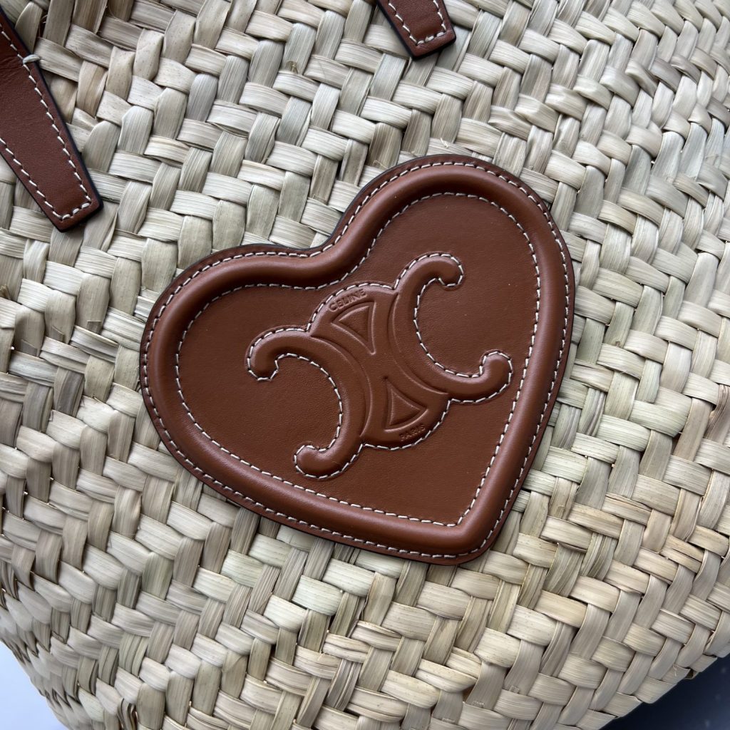 Celine Teen Triomphe Celine Classic Panier In Palm Leaves With Heart Patch Brown For Women 10in/25cm 194002DUI.04LU