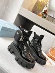 Prada Monolith And Nylon Fabric Boots Shiny Black For Women PRD