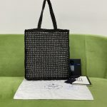 Prada Raffia Tote Bag Black For Women, Women’s Bags 14.9in/38cm 1BG393_2A2T_F0002_V_OOO