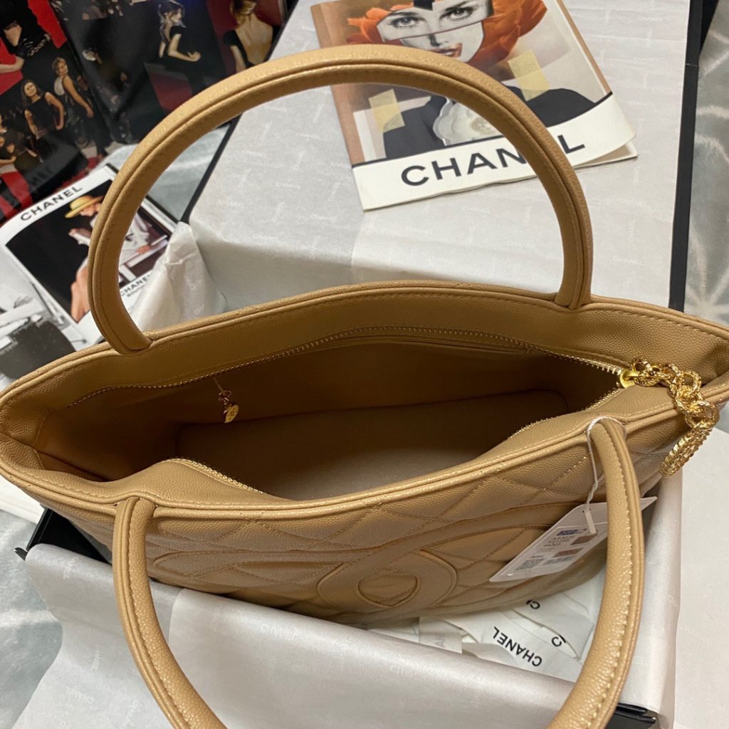 Chanel Medallion Tote Gold Hardware Caviar Yellow For Women, Women’s Handbags, Shoulder Bags 15.6in/32cm