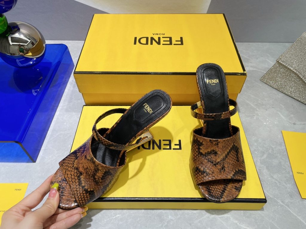 Fendi First Dark Brown Python High-Heeled Sandals For Women