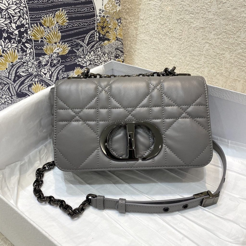 Christian Dior Mini Dior Caro Bag Gray Padded Macrocannage, Gray, For Women Women’s Handbags, Crossbody Bags, 20cm CD