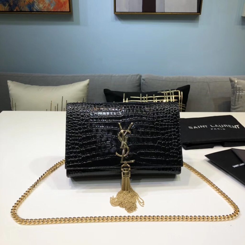 Saint Laurent Kate Small Chain Bag With Tassel In Embossed Black For Women 7.8in/20cm YSL 474366DND0J1000