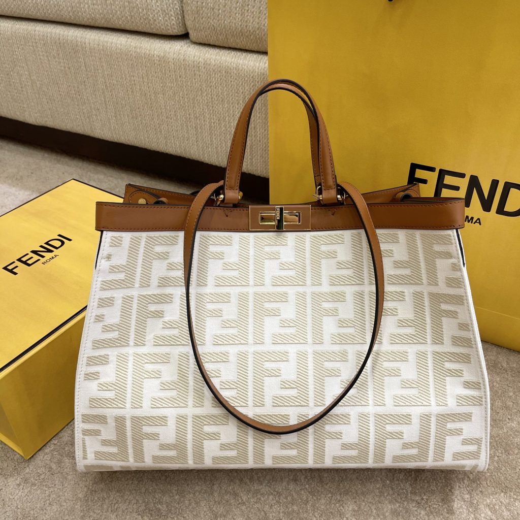 Fendi Peekaboo X-tote Bag White Canvas For Women, Women’s Handbags, Shoulder Bags 16.1in/41cm FF 8BH374