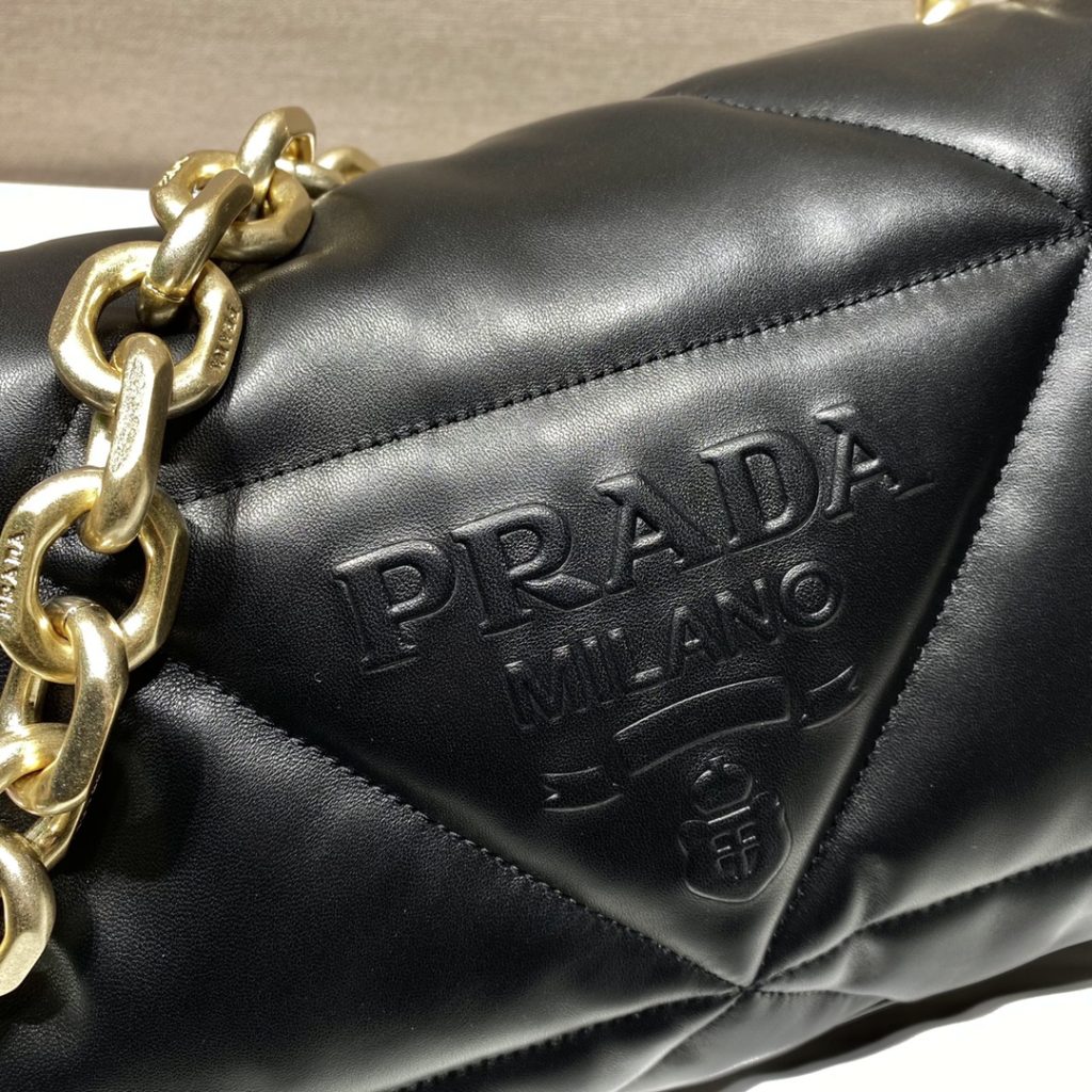 Prada System Nappa Patchwork Shoulder Bag Black For Women, Women’s Bags 7.5in/19cm