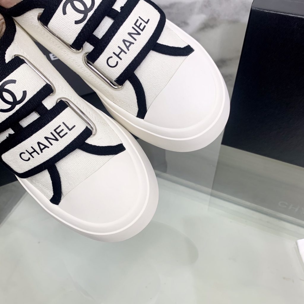 Chanel Women’s Chanel Velcro Sneaker White And Black For Women