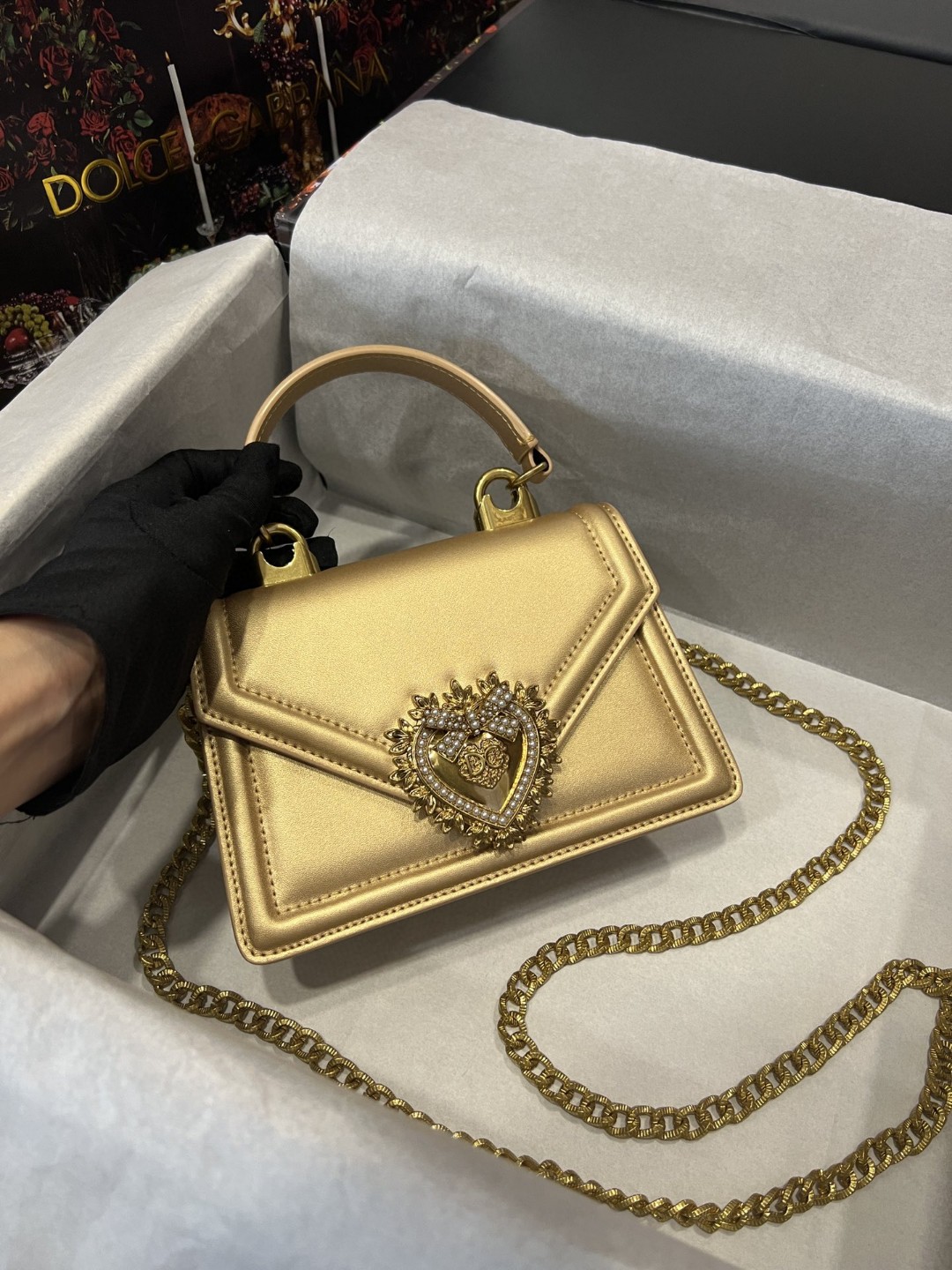 Dolce & Gabbana Small Devotion Bag In Plain Gold For Women 7.5in/19cm DG