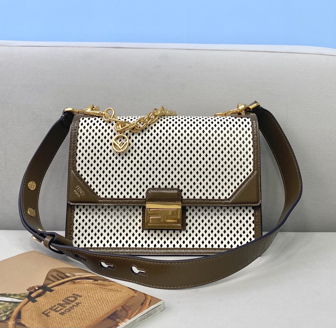 Fendi Medium Kan U White and Brown Bag For Woman 25cm/10in