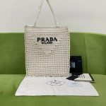 Prada Raffia Tote Bag White For Women, Women’s Bags 14.9in/38cm 1BG393_2A2T_F0009_V_OOO