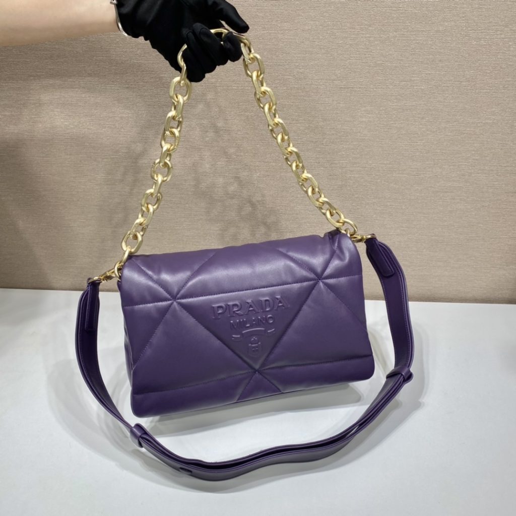 Prada System Nappa Patchwork Shoulder Bag Purple For Women, Women’s Bags 7.5in/19cm