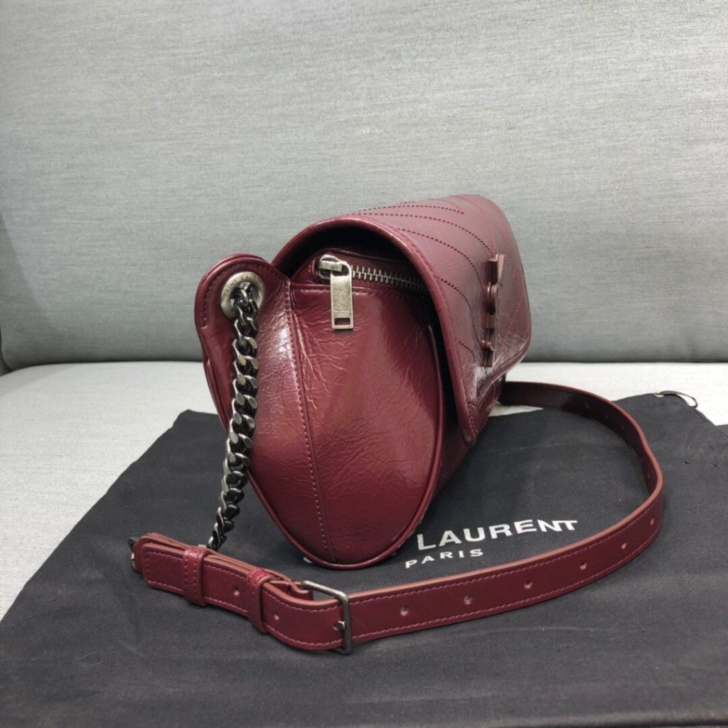 Saint Laurent Niki Medium Crinkled Shoulder Bag Burgundy For Women 11in/28cm YSL