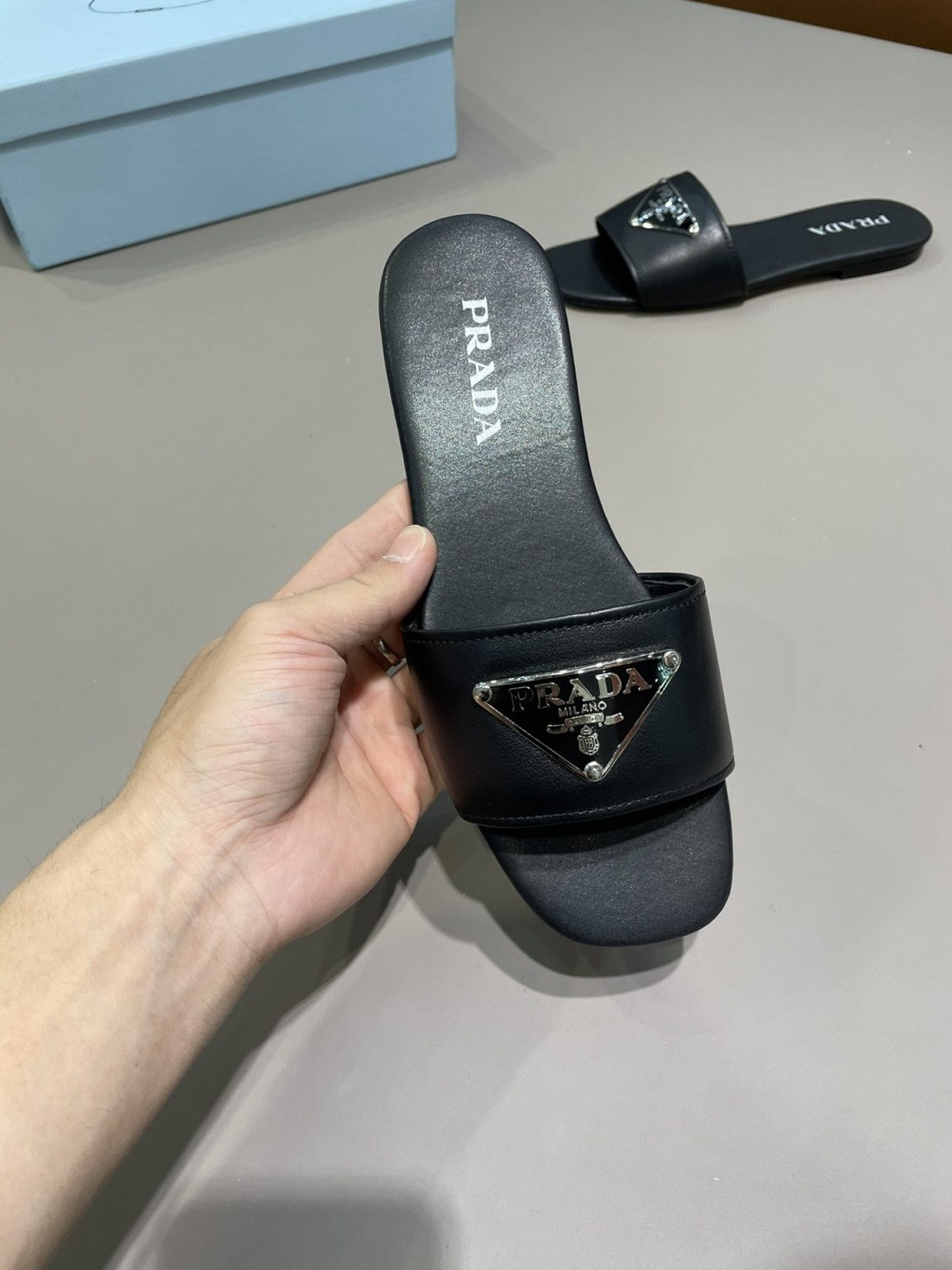 Prada Saffiano Slides Black For Women 0.4in/10mm PRD 1XX627_053_F0002_F_010