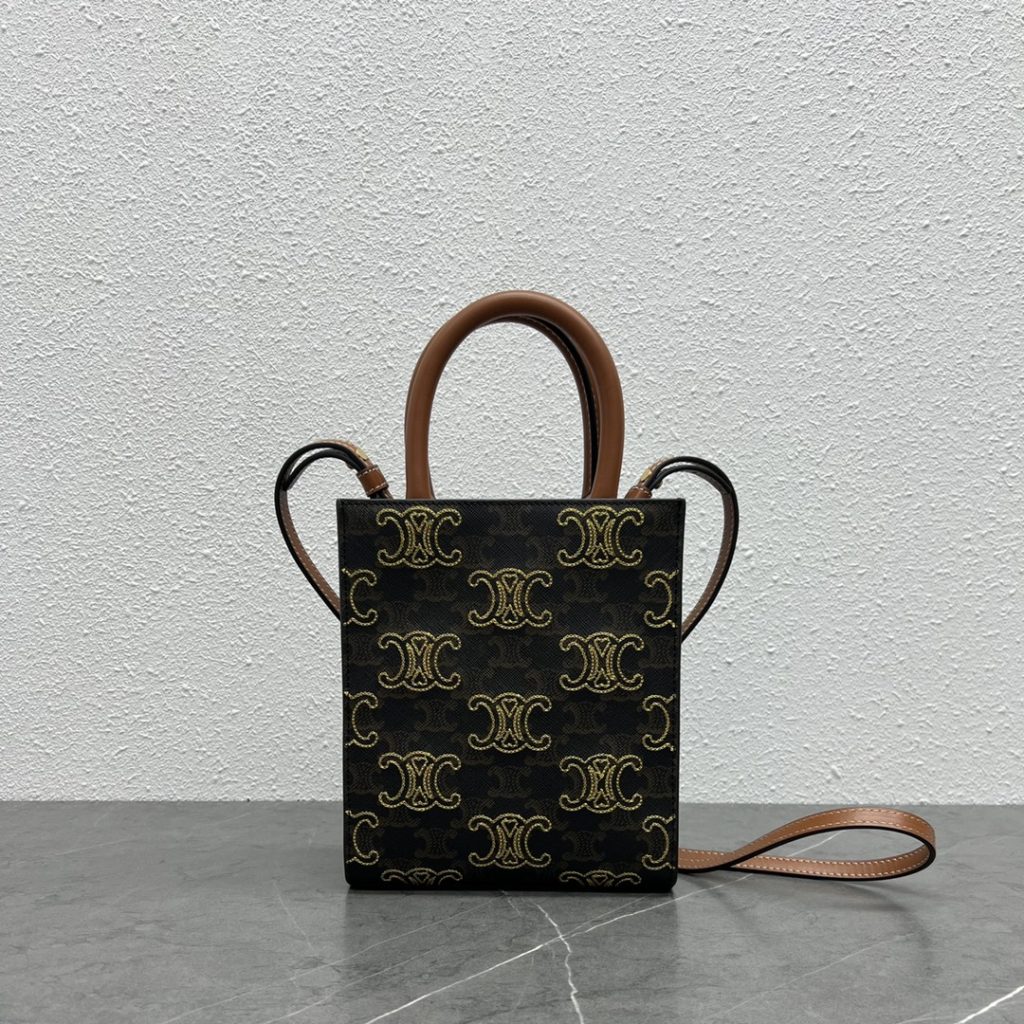 Celine Mini Folco In Triomphe Canvas With Triomphe Heart Embroidery Brown For Women 8in/20cm