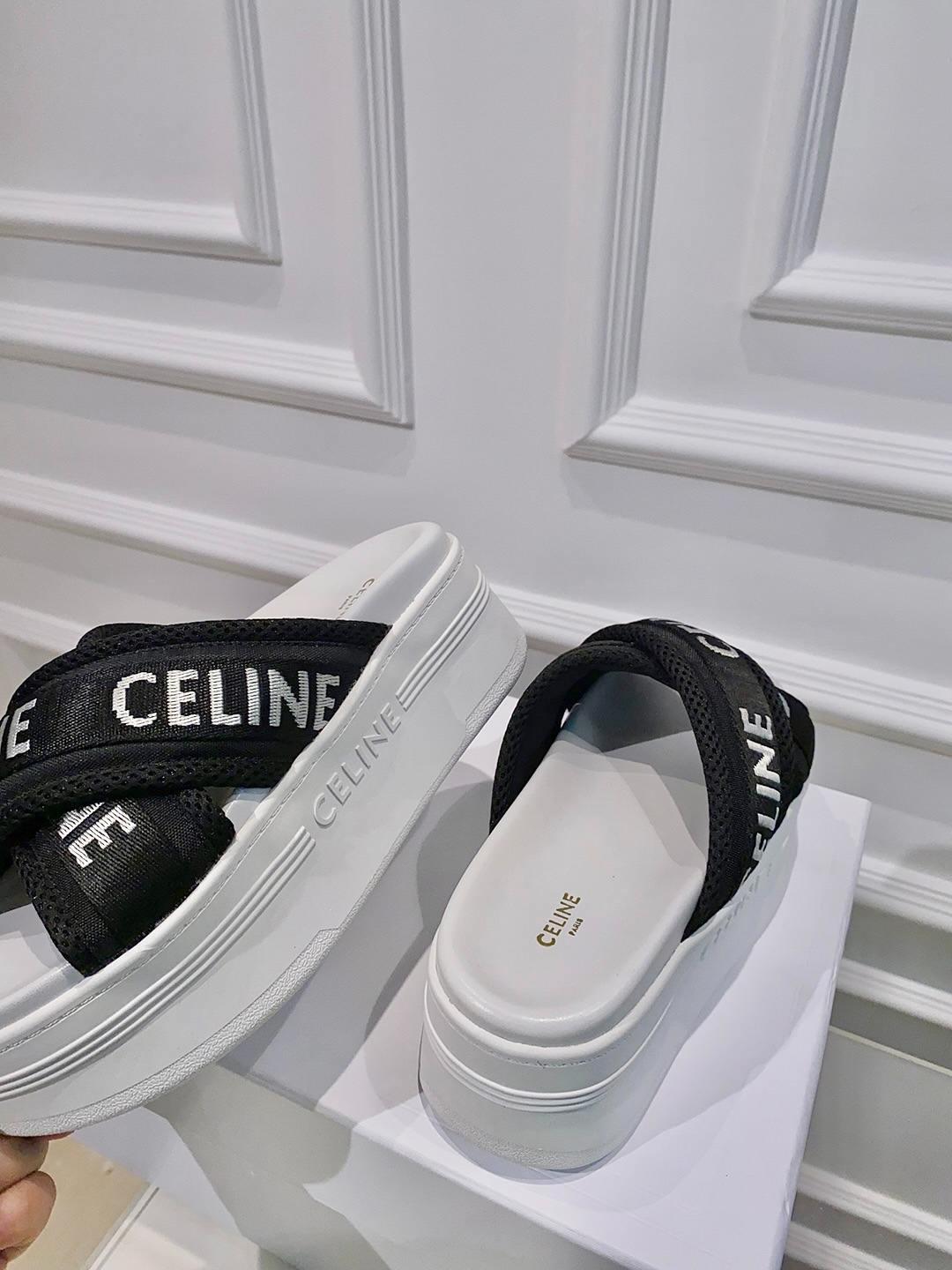 Celine Block Slide In Mesh And Textile With Celine Jacquard White For Women