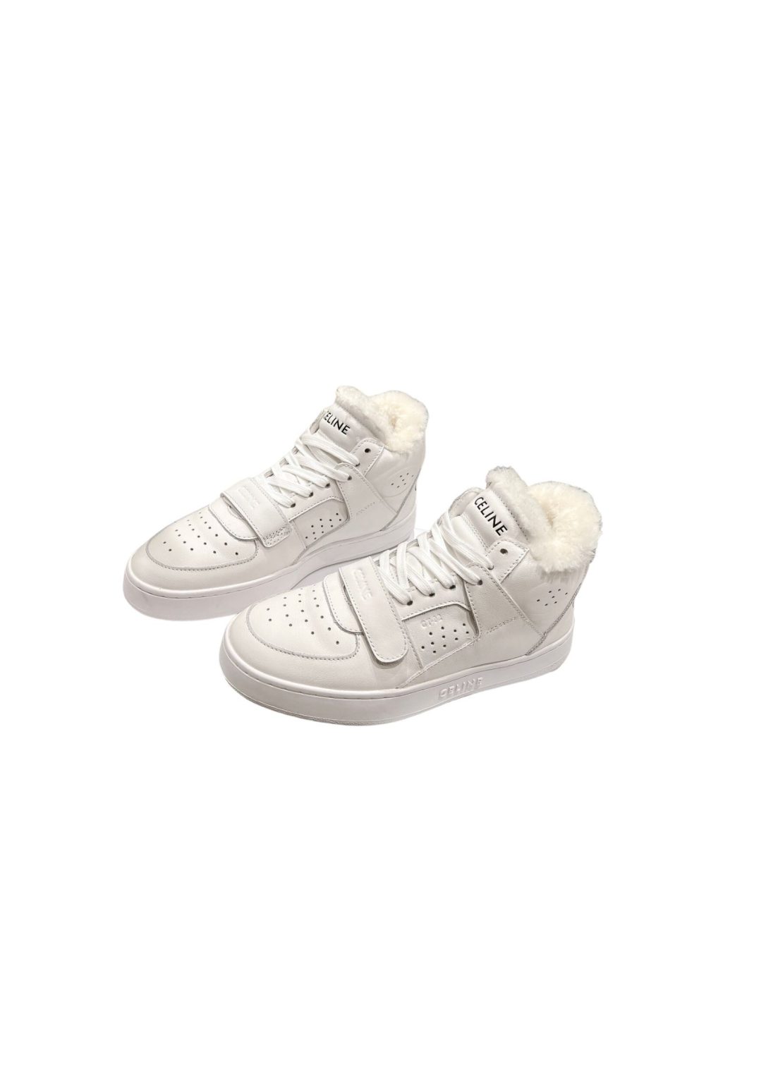 Celine Block Sneakers With Wedge Outsole With Fur White For Women