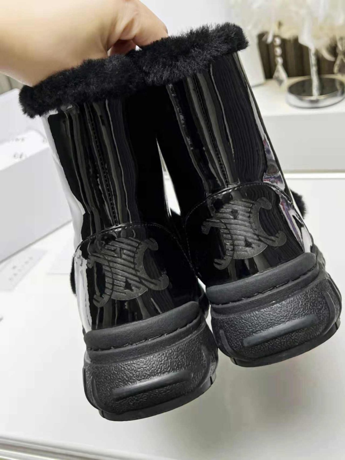 Celine Boot With Fur Light Black For Women