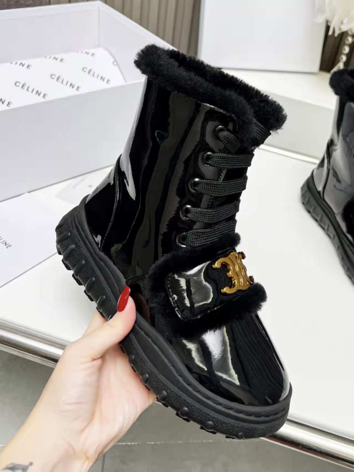 Celine Boot With Fur Light Black For Women