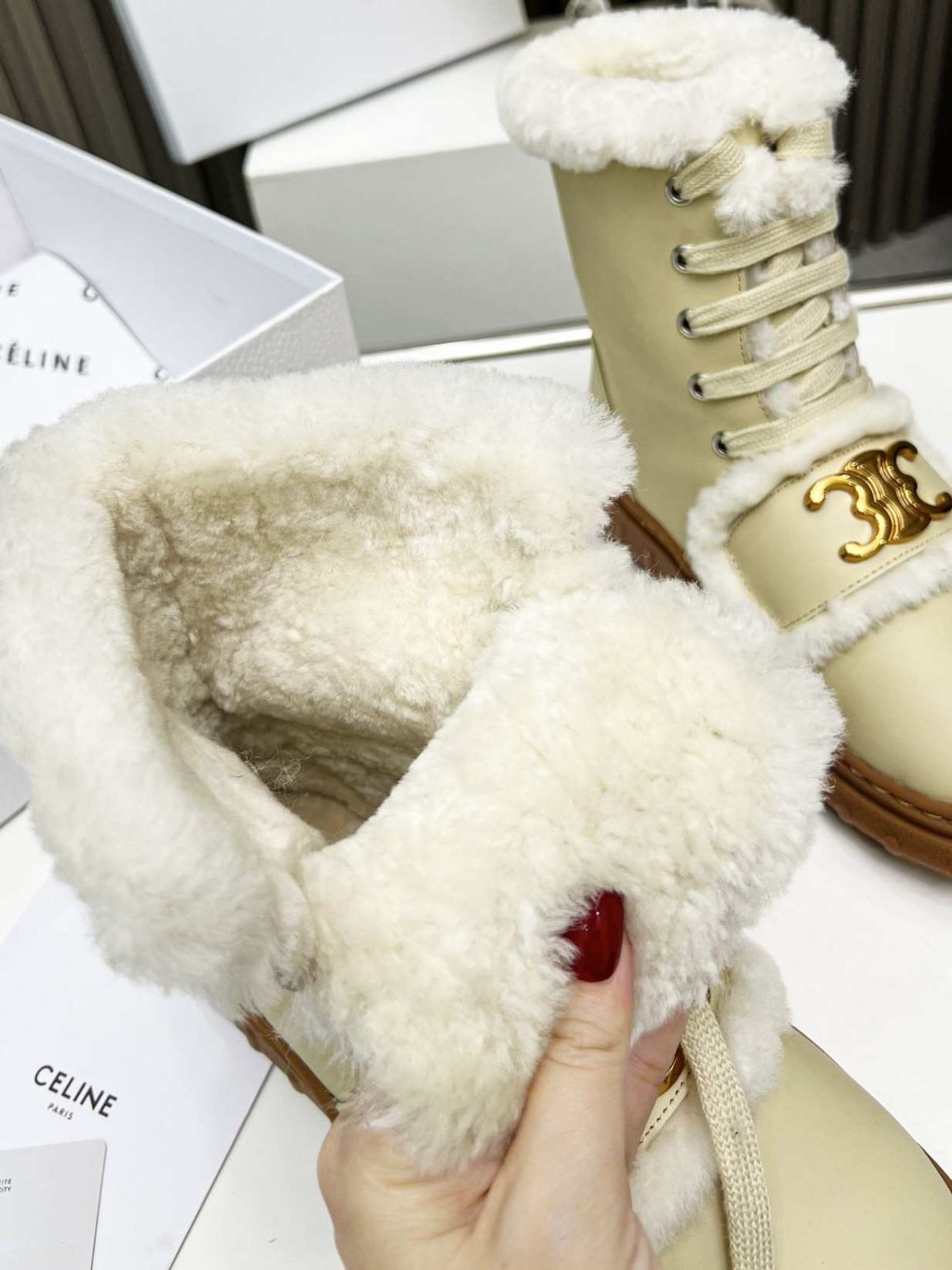 Celine Boot With Fur Beige For Women