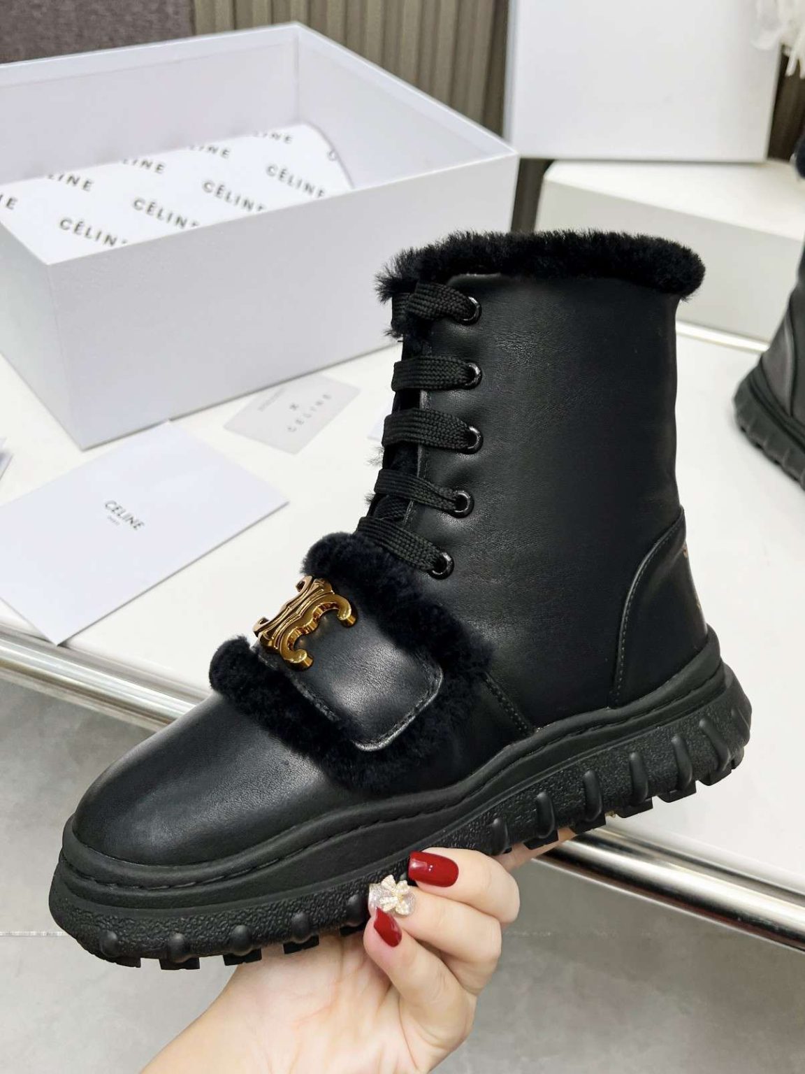 Celine Boot With Fur Black For Women