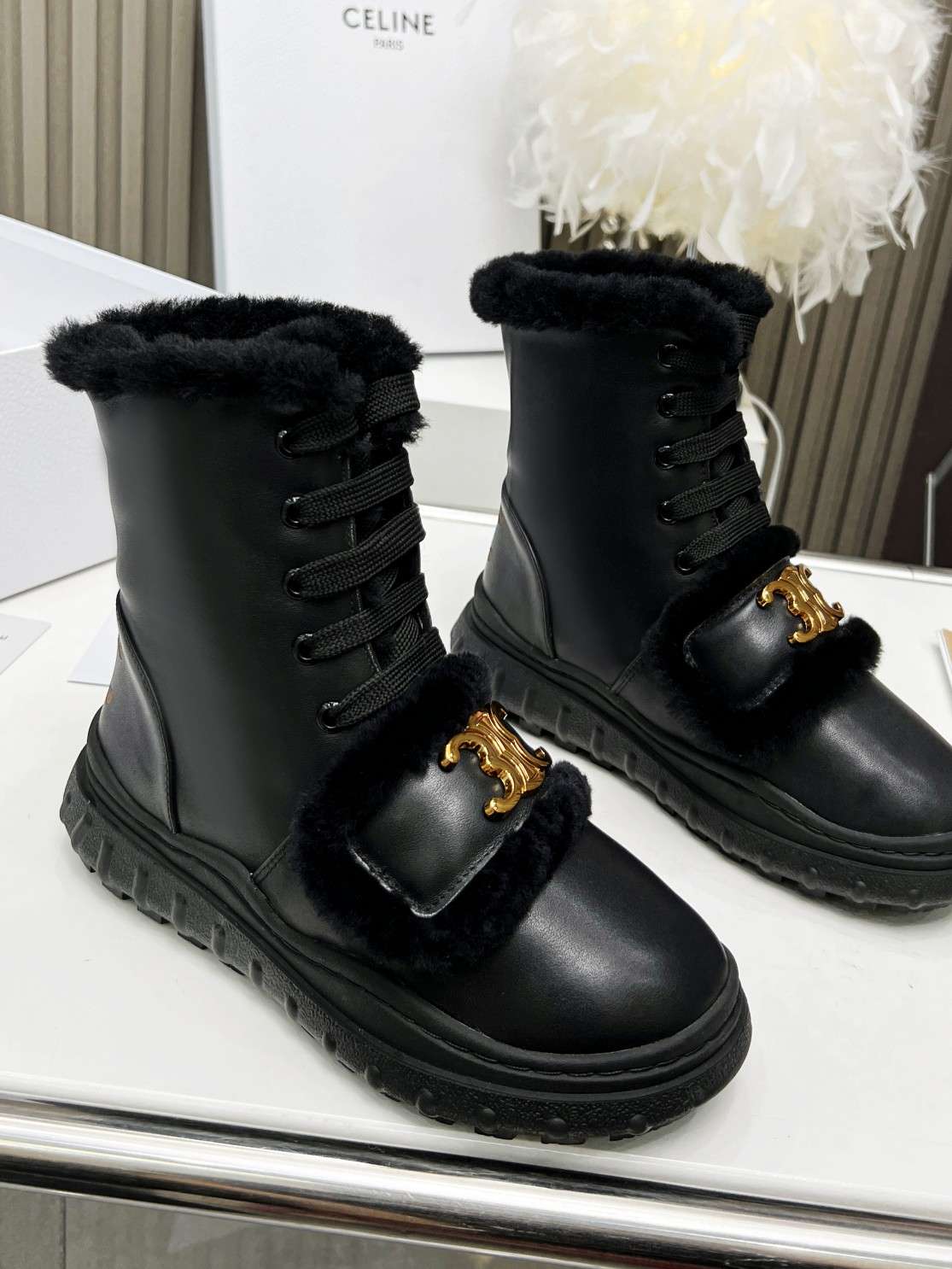 Celine Boot With Fur Black For Women