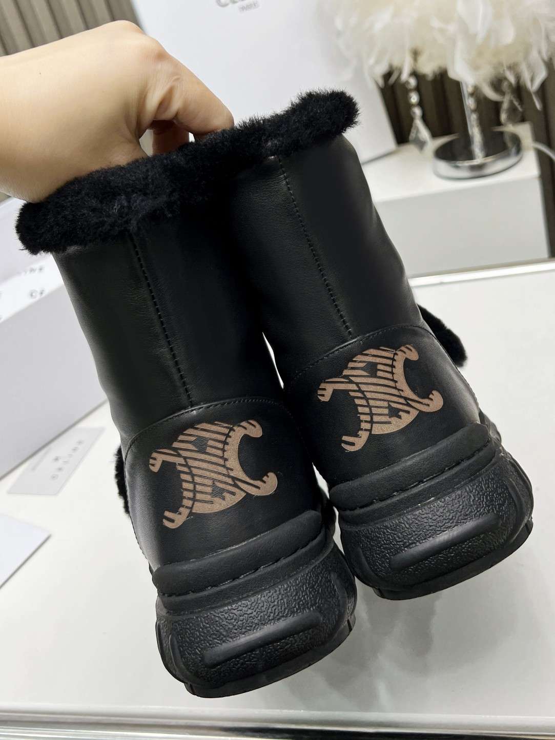 Celine Boot With Fur Black For Women