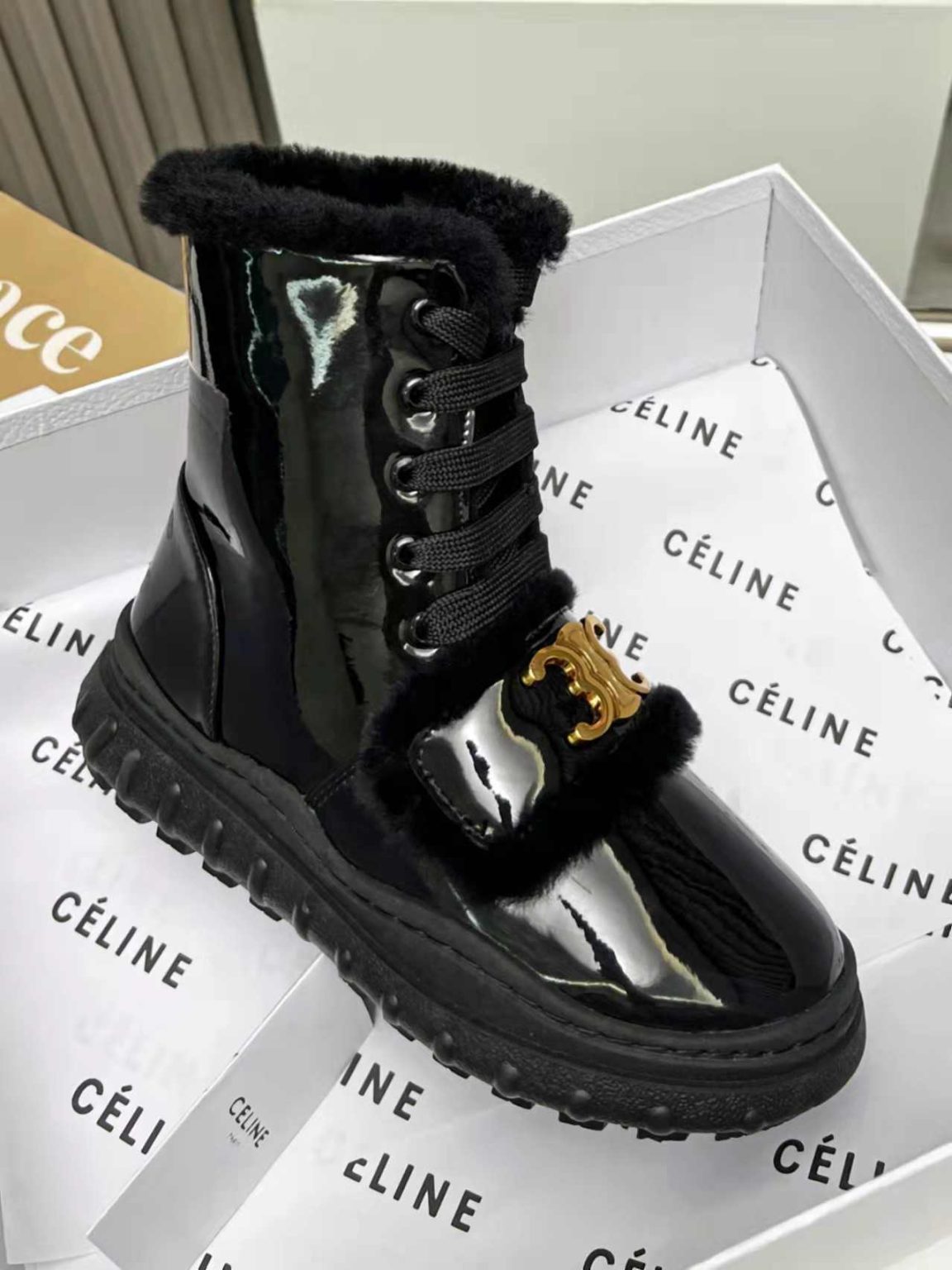 Celine Boot With Fur Light Black For Women