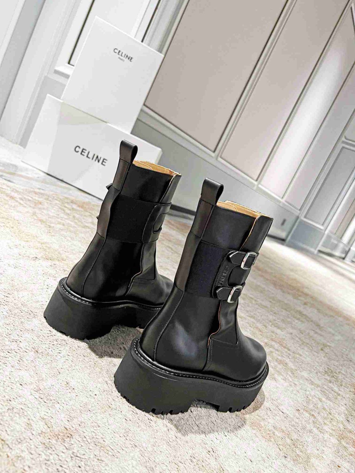 Celine Bulky Buckled Medium Boot Black For Women 346513607C.38NO