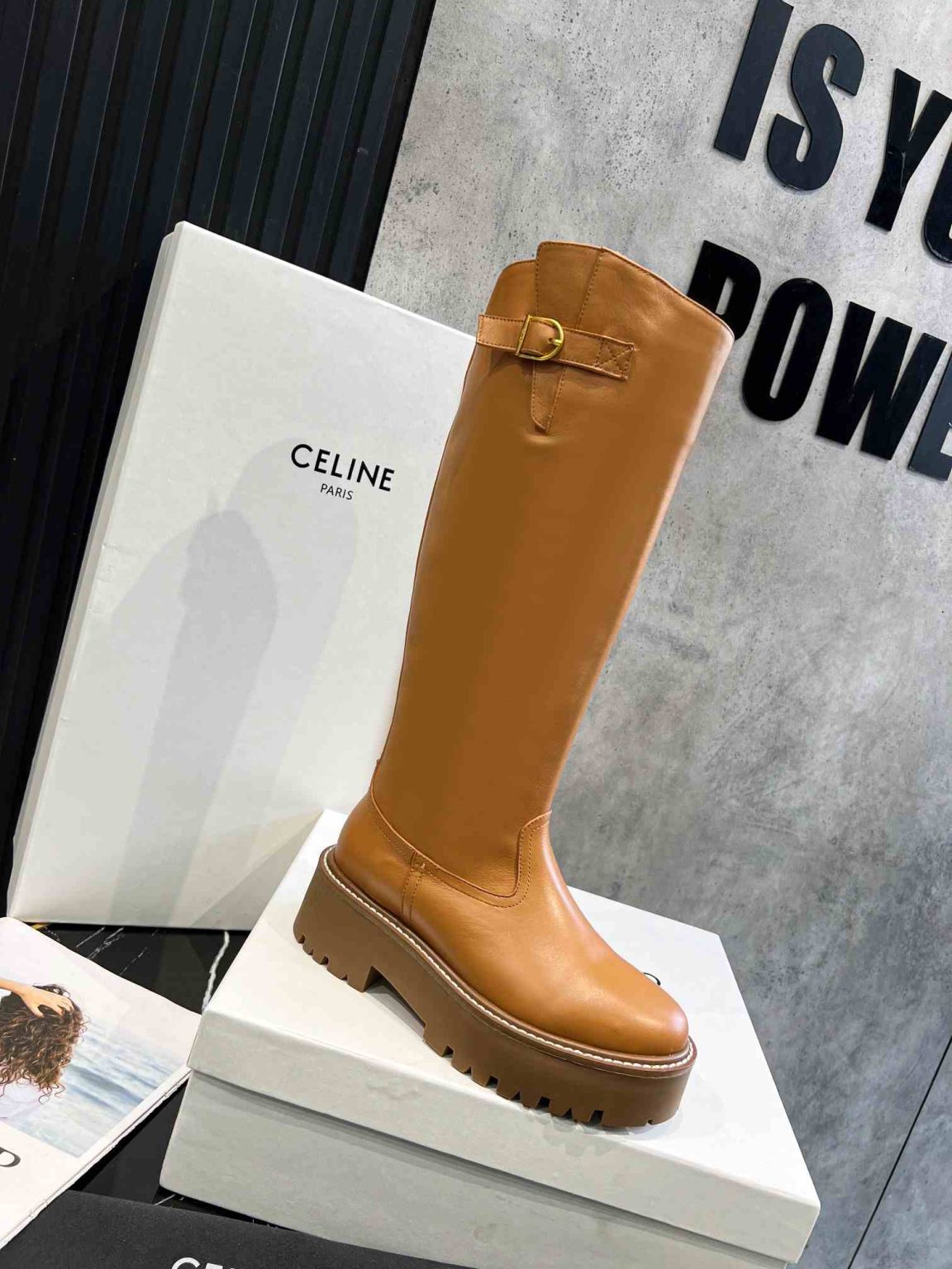 Celine Bulky High Boot Brown For Women