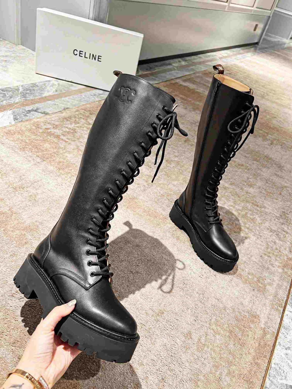 Celine Bulky High Boot With Laces Black For Women