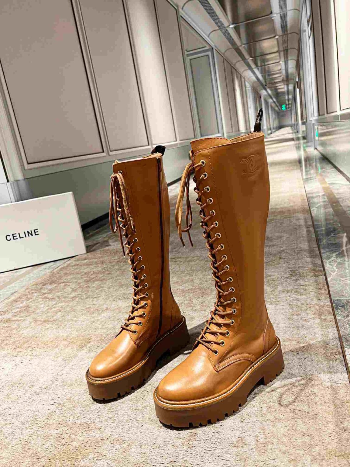 Celine Bulky High Boot With Laces Brown For Women