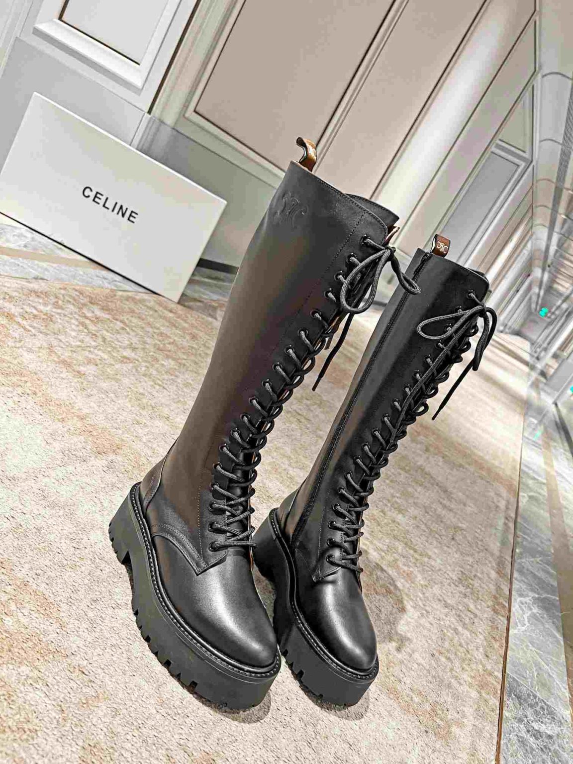 Celine Bulky High Boot With Laces Black For Women