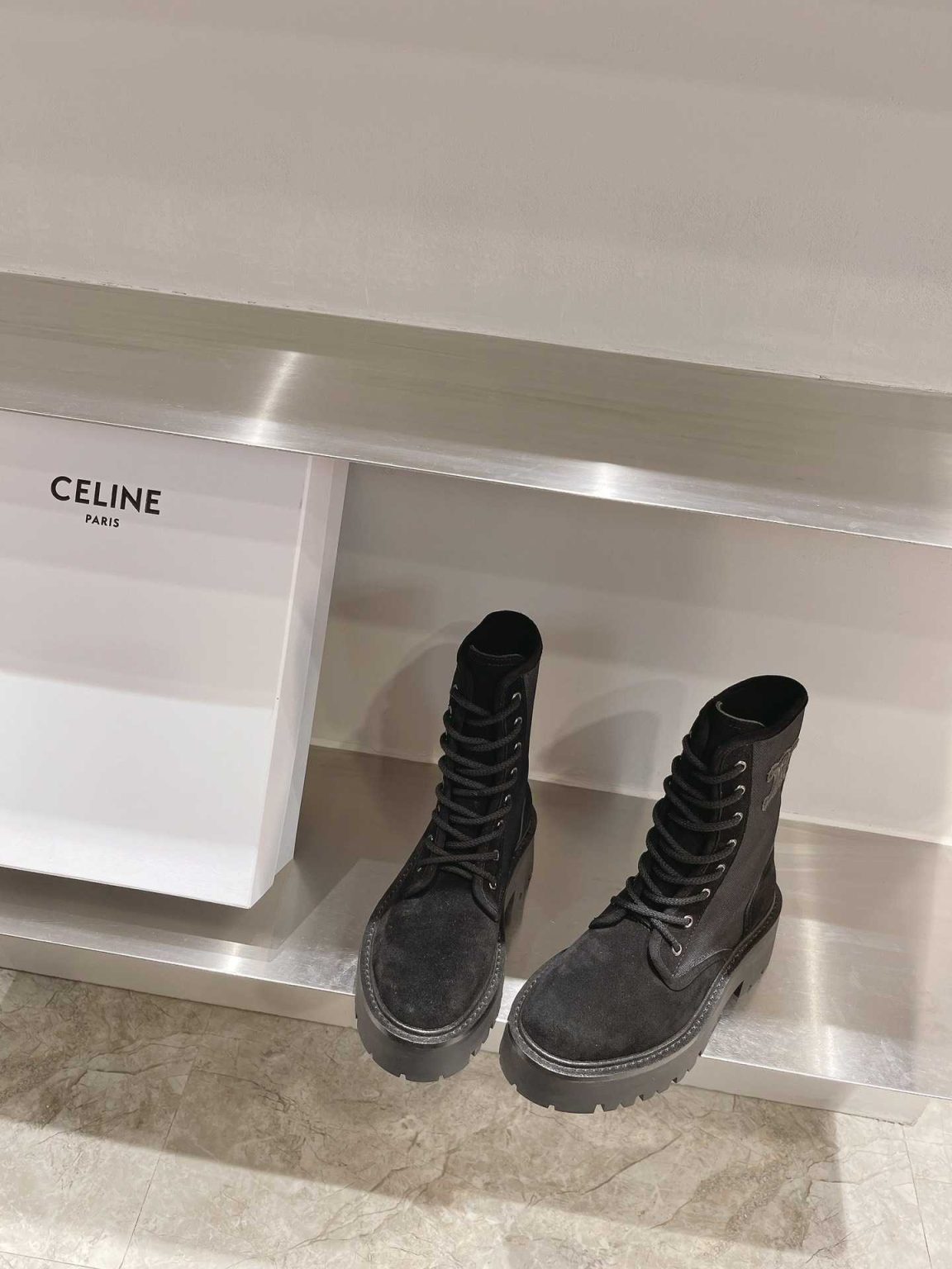 Celine Bulky Lace-Up Boot With Triomphe Black For Women