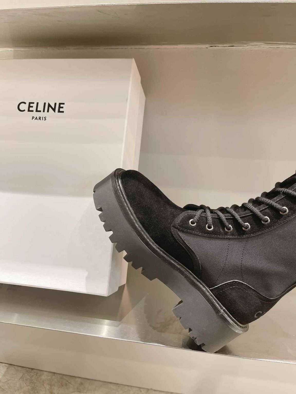 Celine Bulky Lace-Up Boot With Triomphe Black For Women