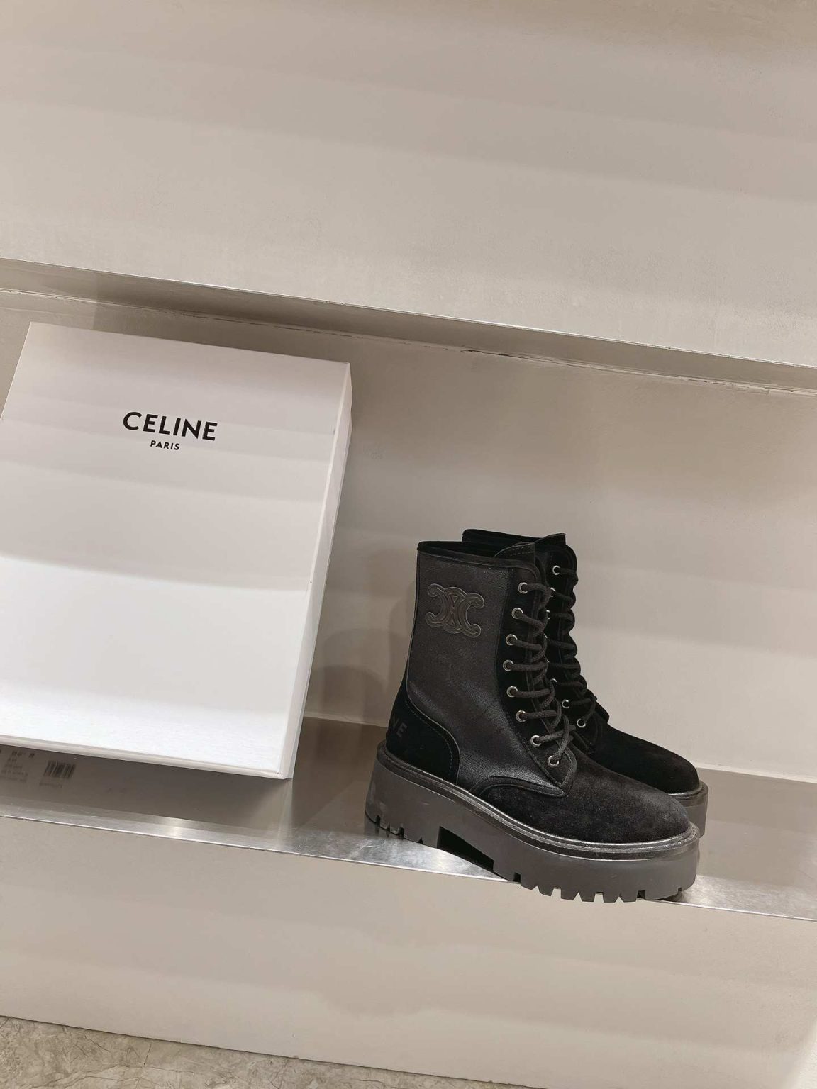 Celine Bulky Lace-Up Boot With Triomphe Black For Women