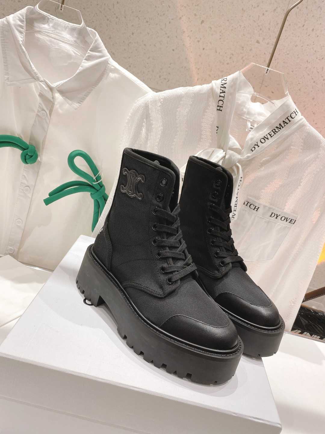 Celine Bulky Laced Up Boot In Nylon Black For Women 345597004C.38NO