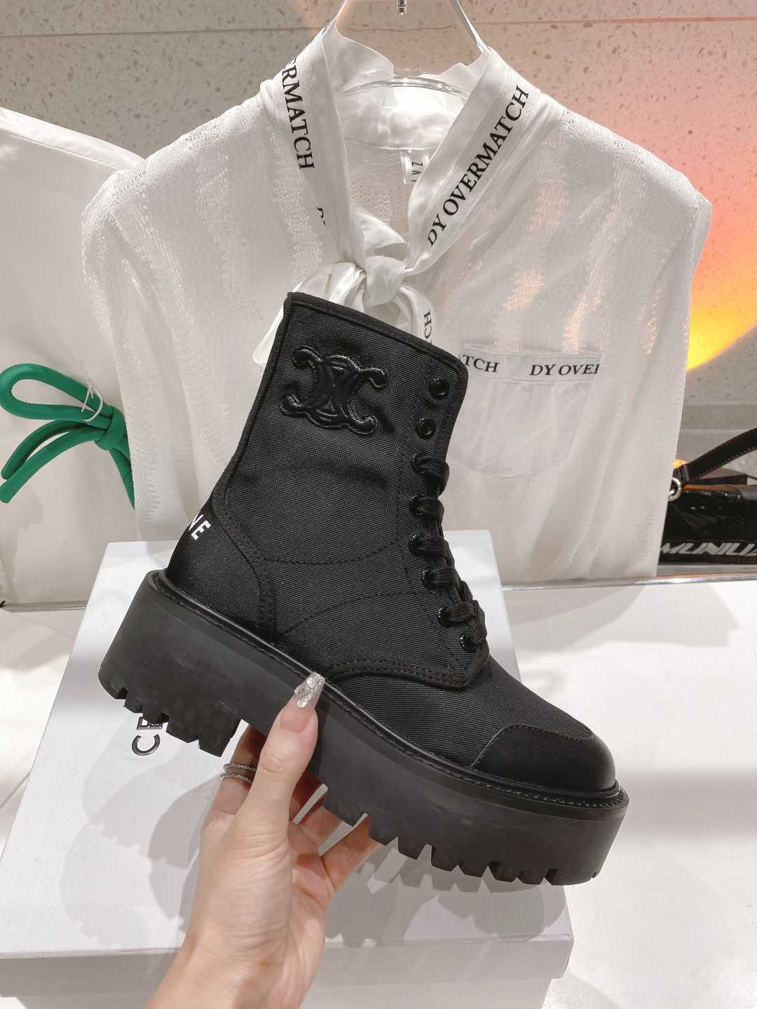 Celine Bulky Laced Up Boot In Nylon Black For Women 345597004C.38NO