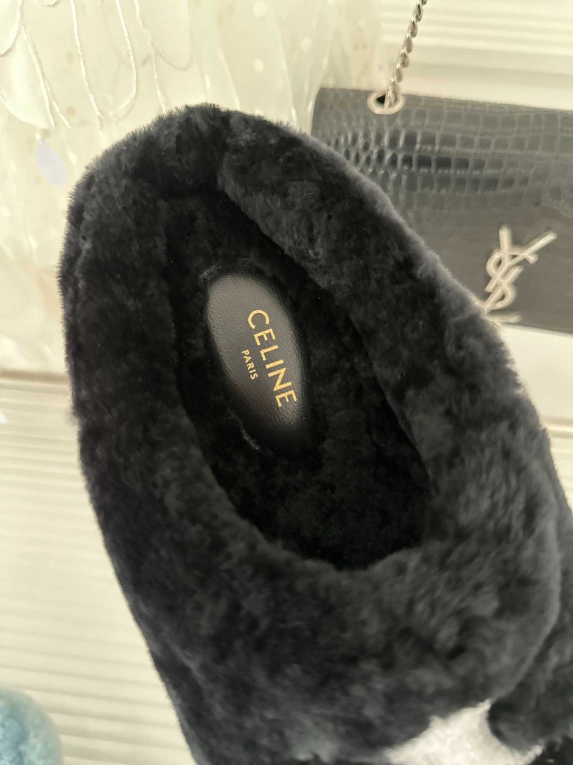 Celine Celine Fur Mule In Shearling Black For Women