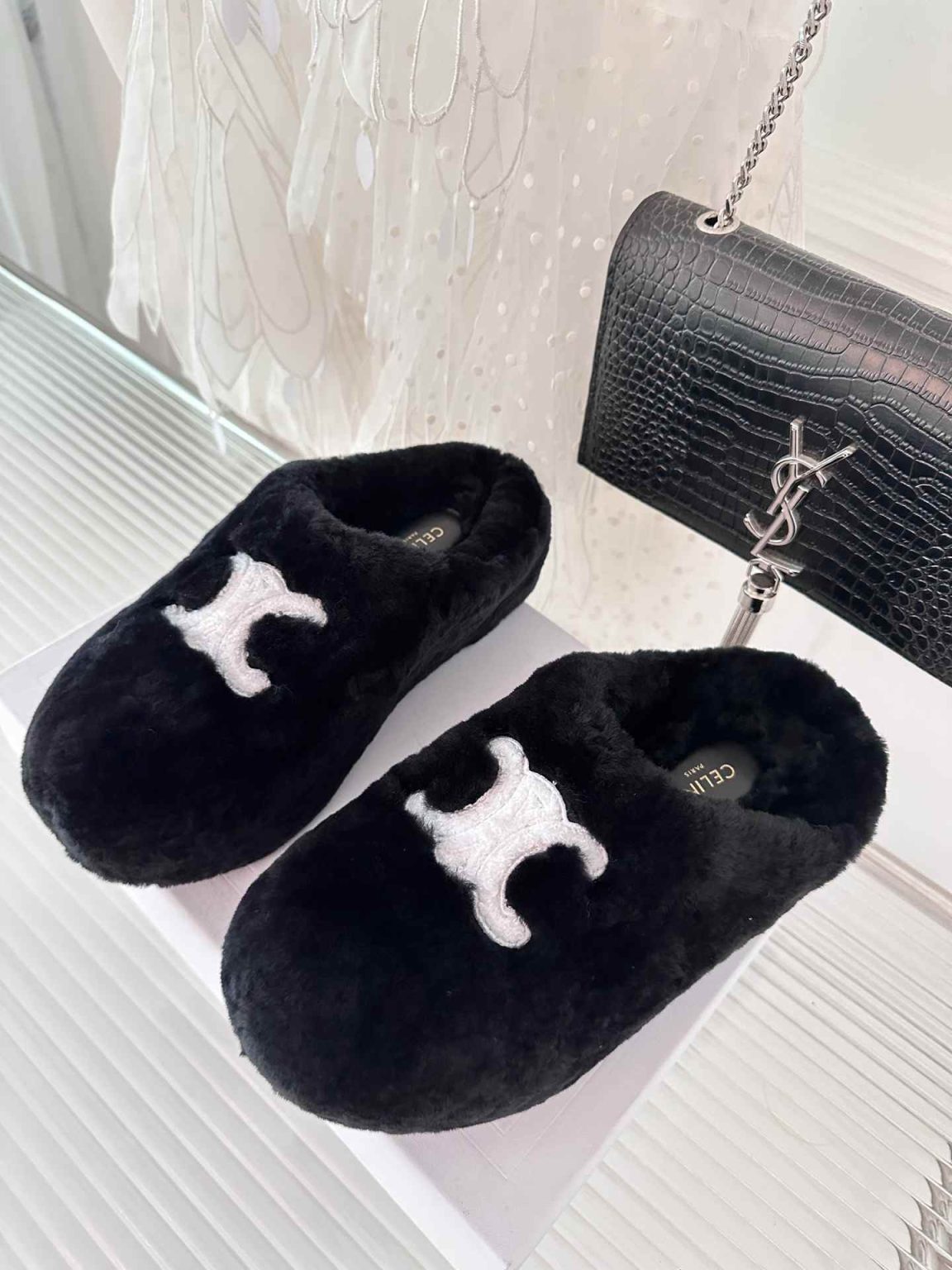 Celine Celine Fur Mule In Shearling Black For Women