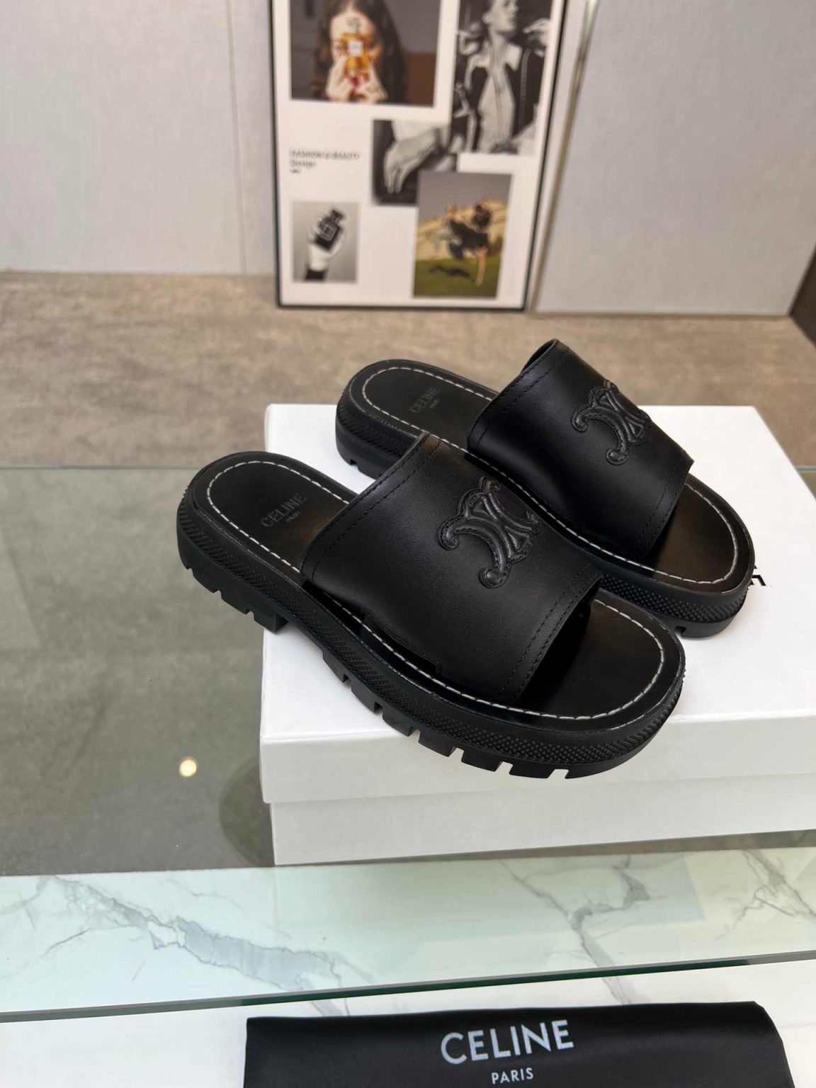 Celine Clea Triomphe Slide Black For Women