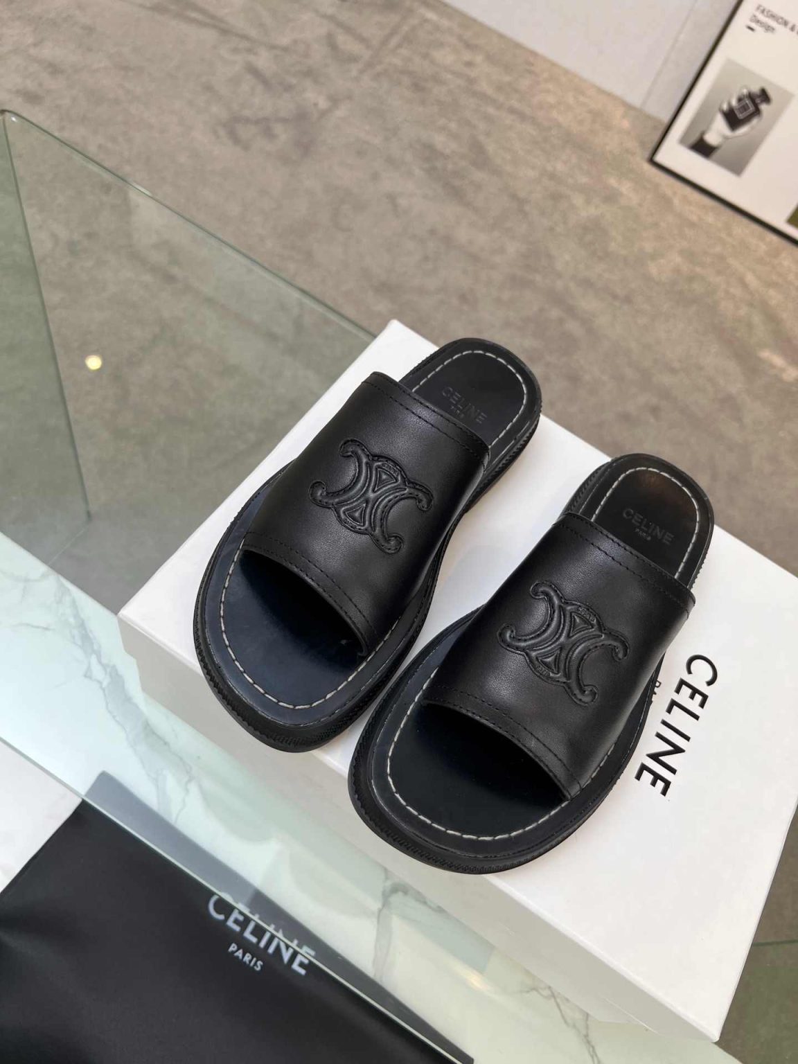 Celine Clea Triomphe Slide Black For Women