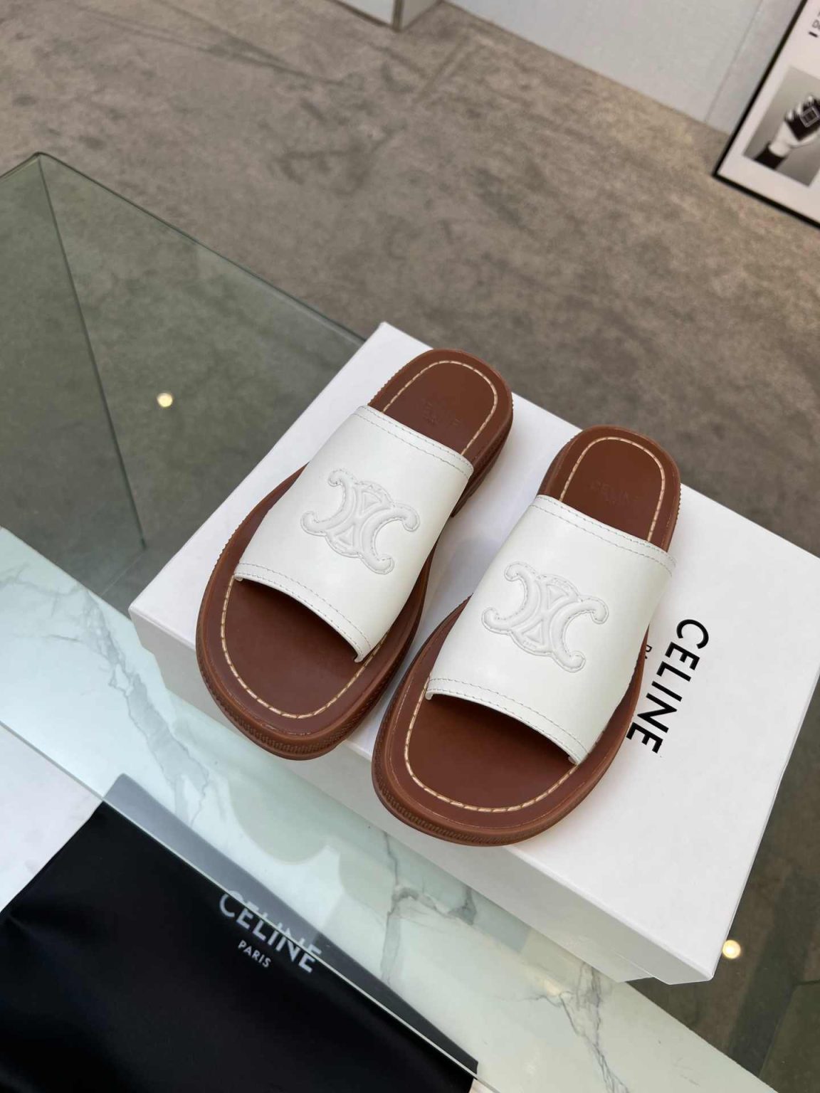 Celine Clea Triomphe Slide White For Women