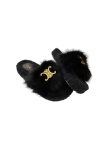 Celine Clea Triomphe Slide With Fur Black For Women