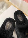 Celine Clea Triomphe Slide With Fur Black For Women