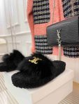 Celine Clea Triomphe Slide With Fur Black For Women