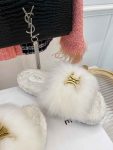 Celine Clea Triomphe Slide With Fur White For Women